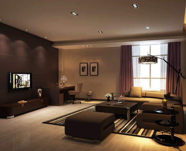 Modern living room with recessed lights